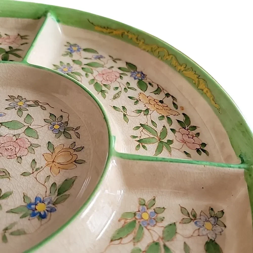 Japanese Chintz Divided Plate Hors d'oeuvres Platter Antique Cottage Chic BOXED